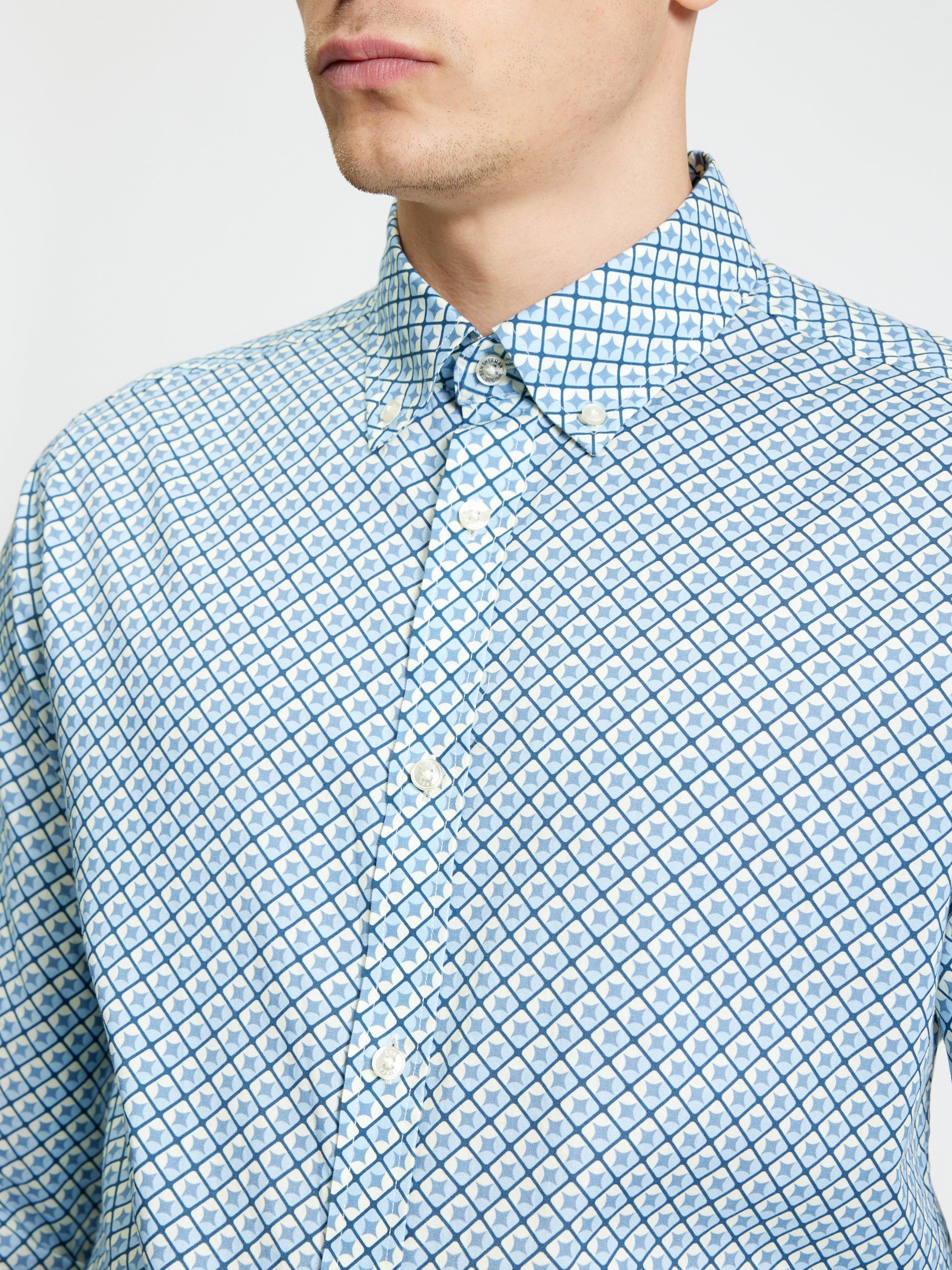 Split Geo Print Shirt POWDER BLUE