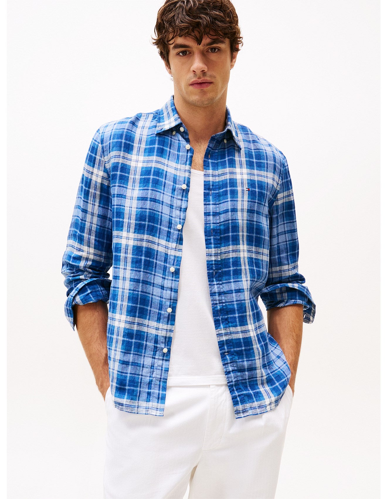 Linen medium Check L Shirt NIGHT SKY/CHECK