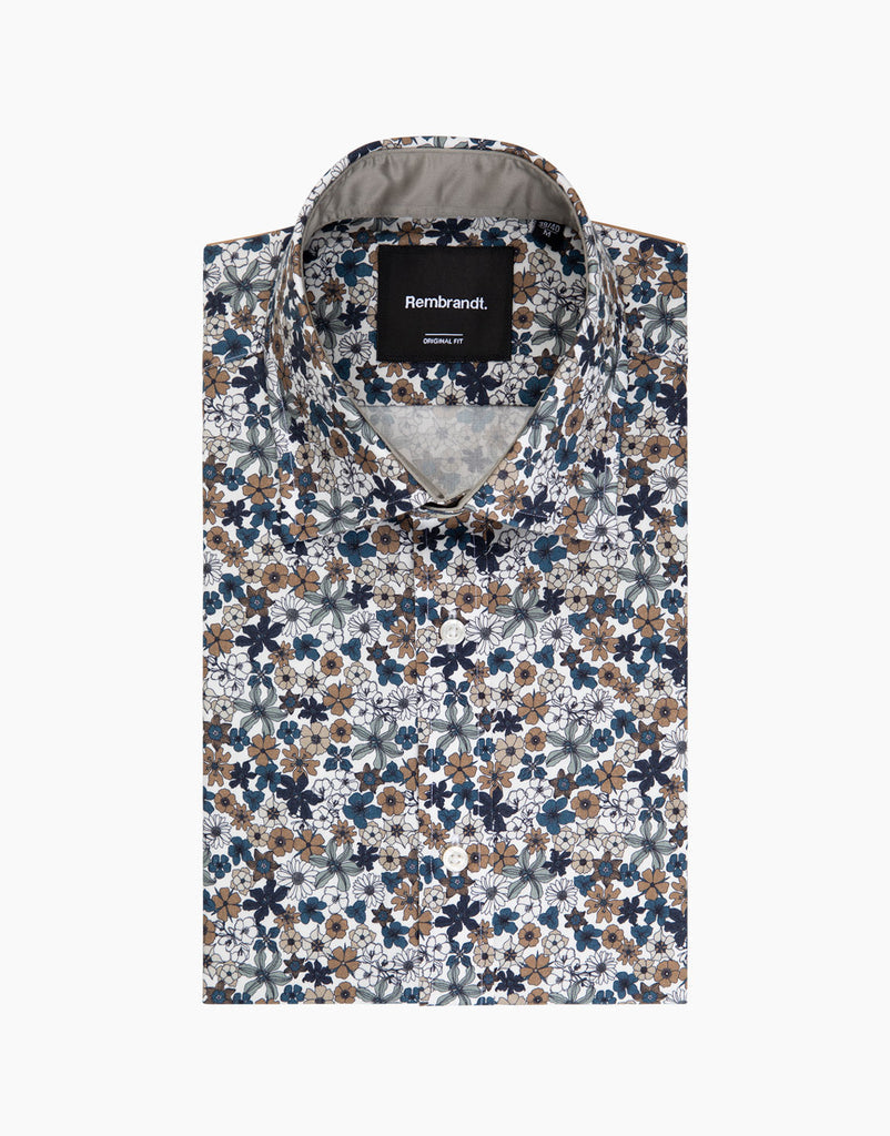 Barbican Teal Blue/Brown Floral Print