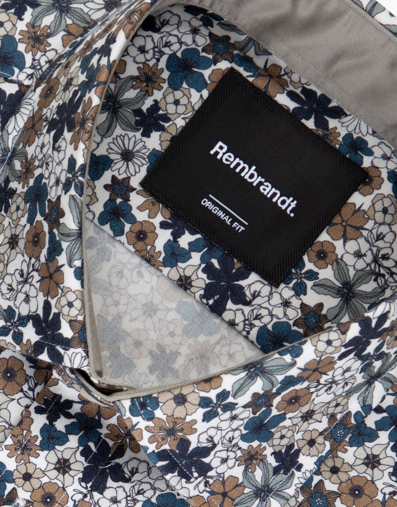 Barbican Teal Blue/Brown Floral Print