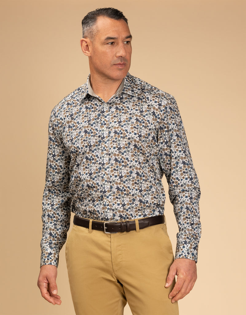 Barbican Teal Blue/Brown Floral Print