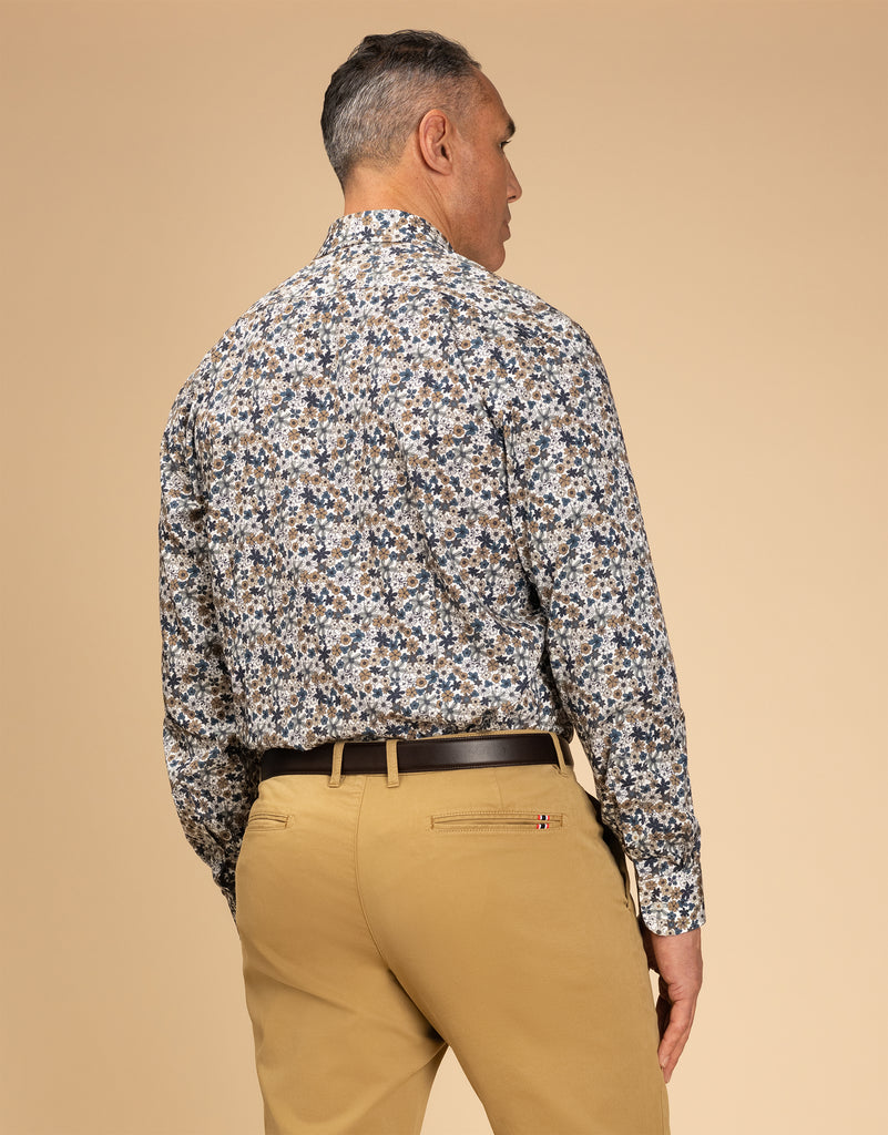 Barbican Teal Blue/Brown Floral Print
