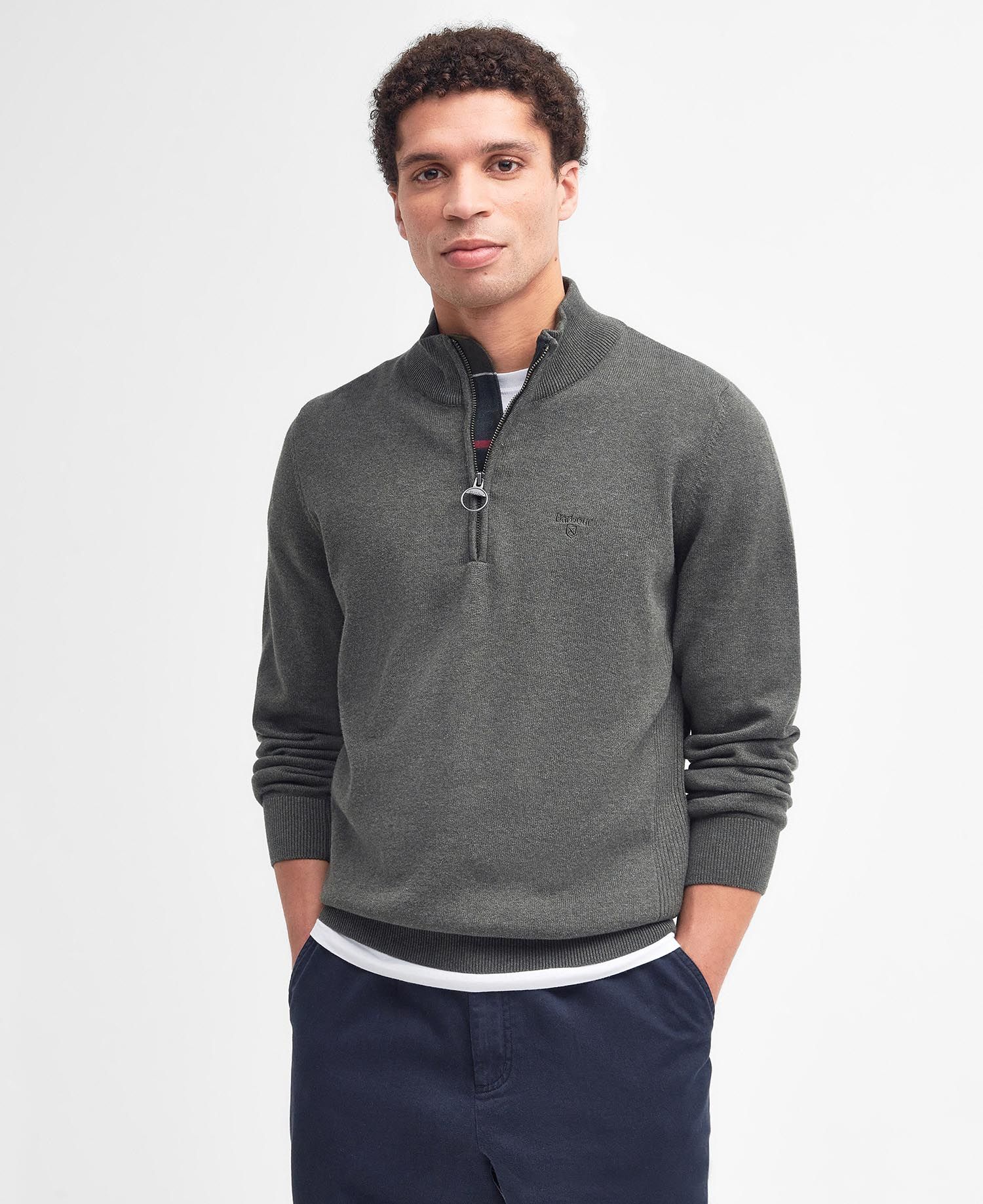 Barbour cotton Half Zip Olive
