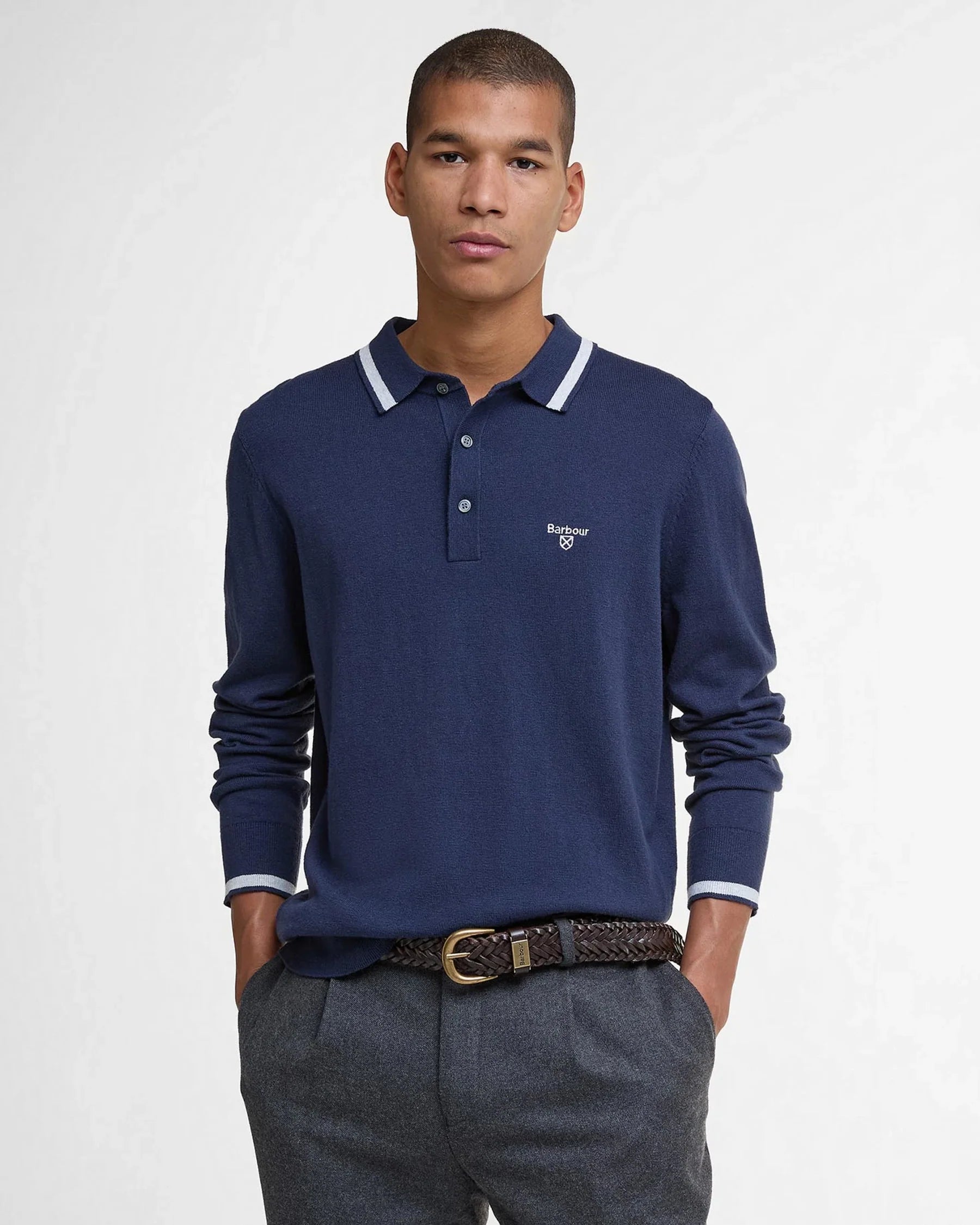 Barbour Rocton Knitted Navy Polo Shirt