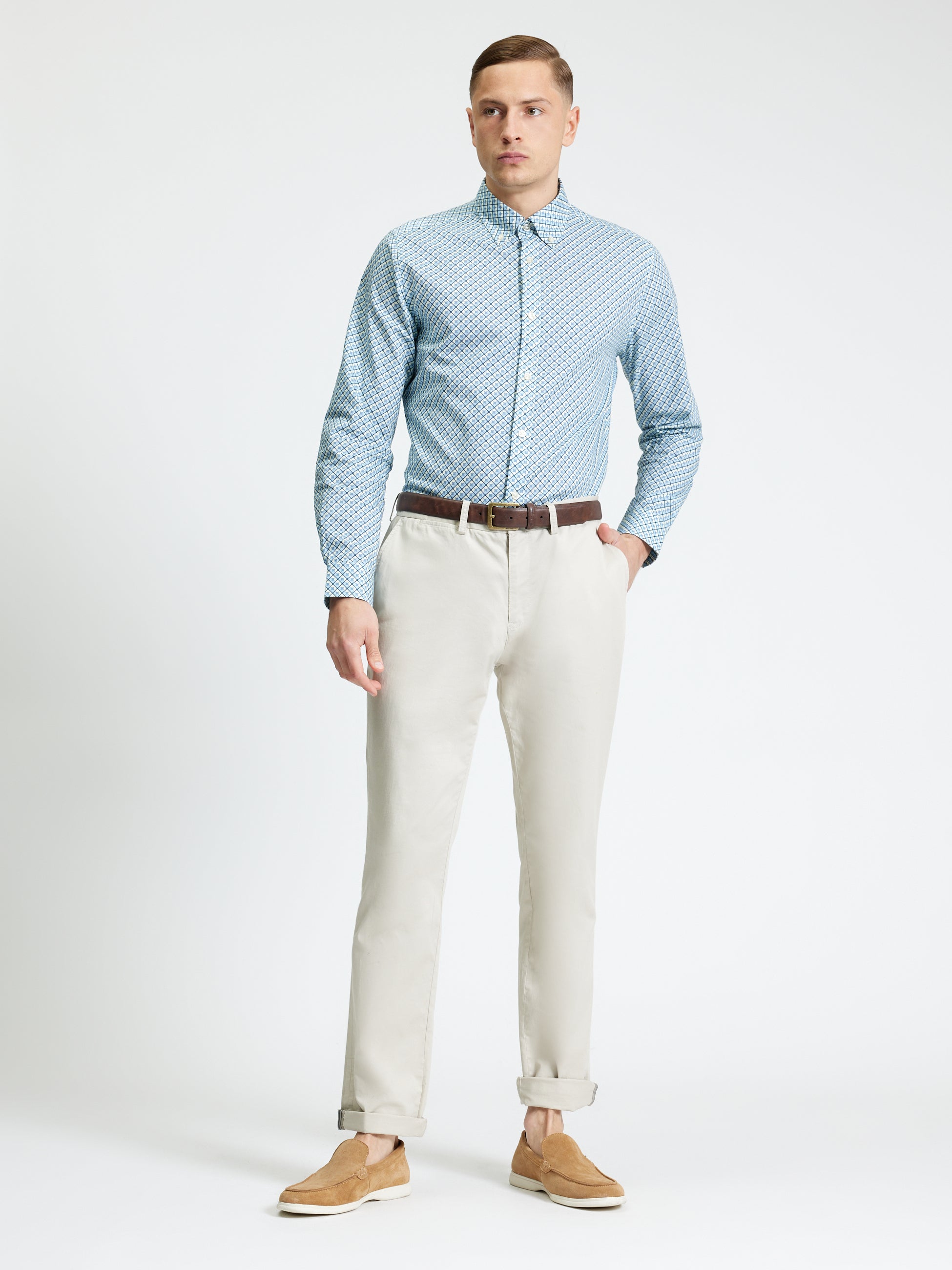 Split Geo Print Shirt POWDER BLUE