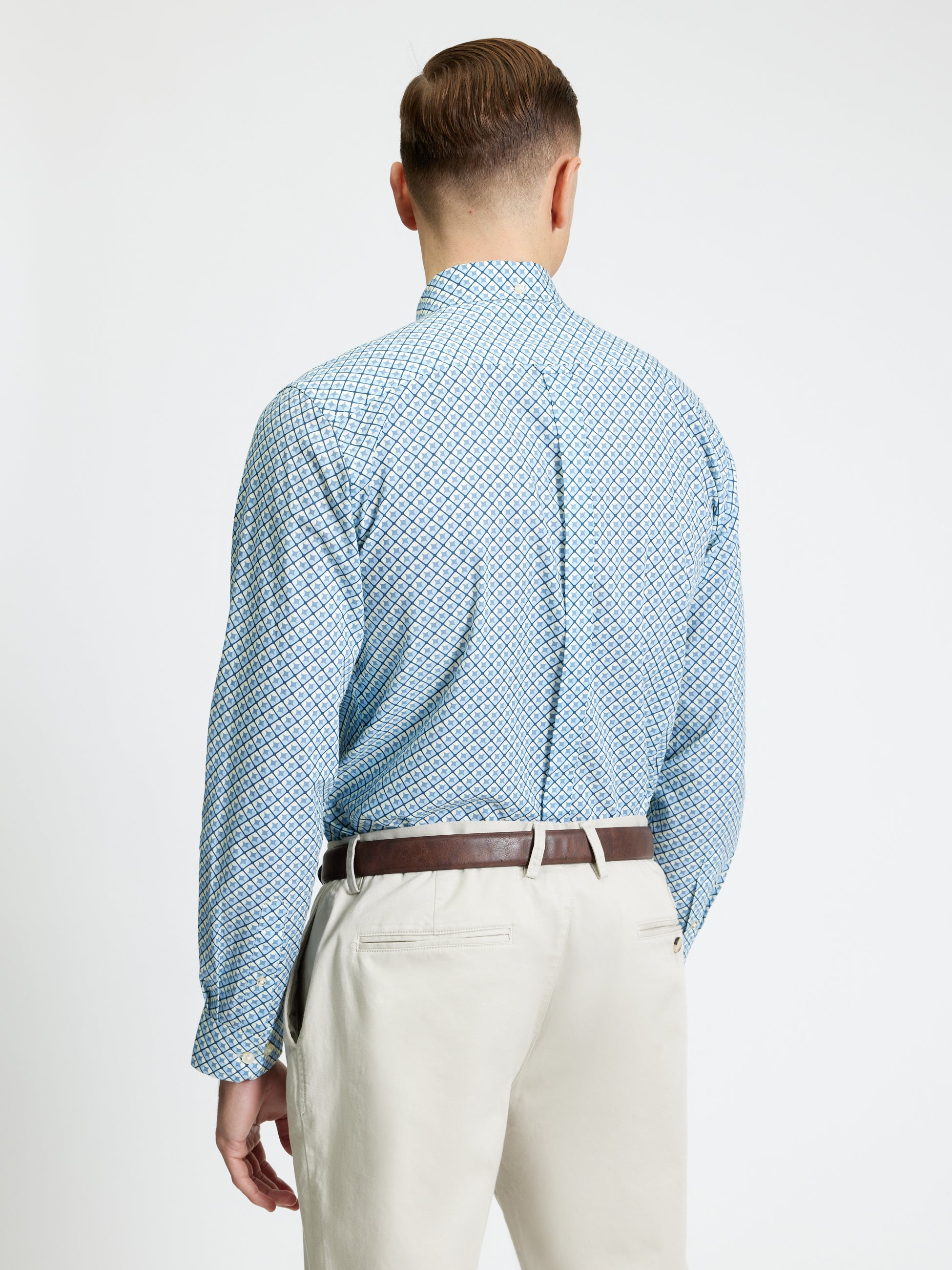 Split Geo Print Shirt POWDER BLUE
