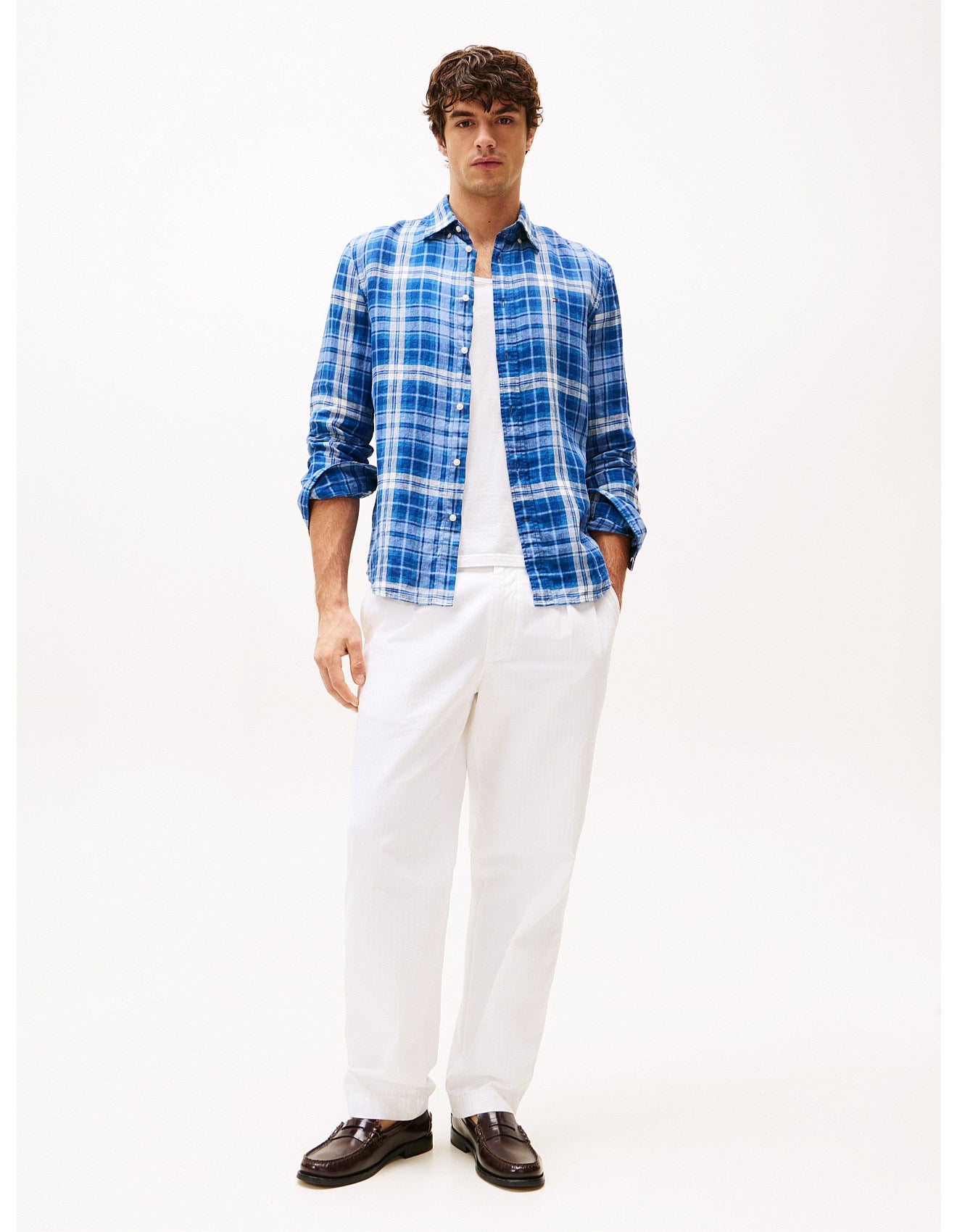 Linen medium Check L Shirt NIGHT SKY/CHECK