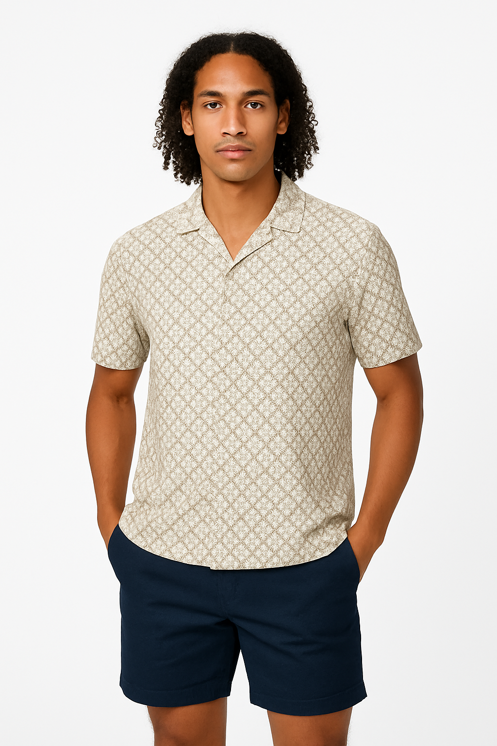 Hahei short leeve hirt OLIVE GREEN GEOMETRIC