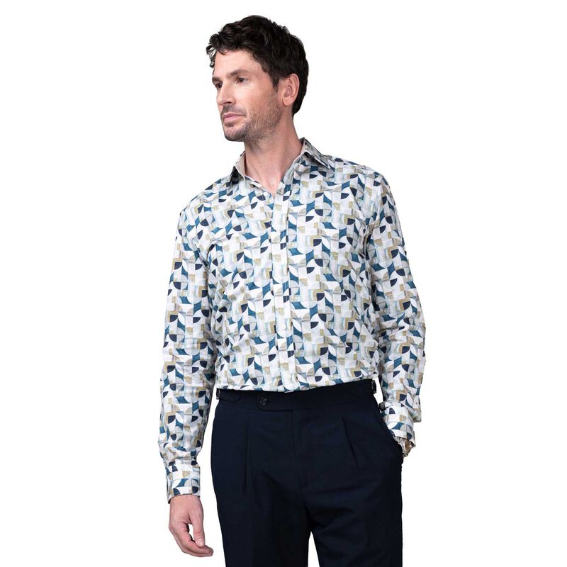 Barbican Abstract Shirt WHITE/BLUE/SAND