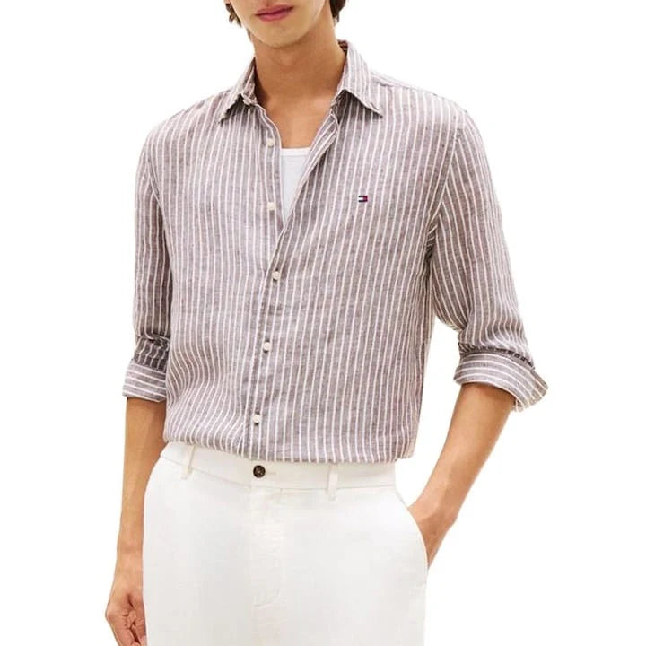 LINEN BENGL STP SHT LEGACY BROWN/STRIPE SHIRT