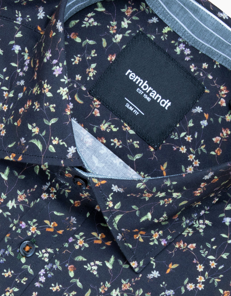 Barbican Black Micro-Floral Print Shirt