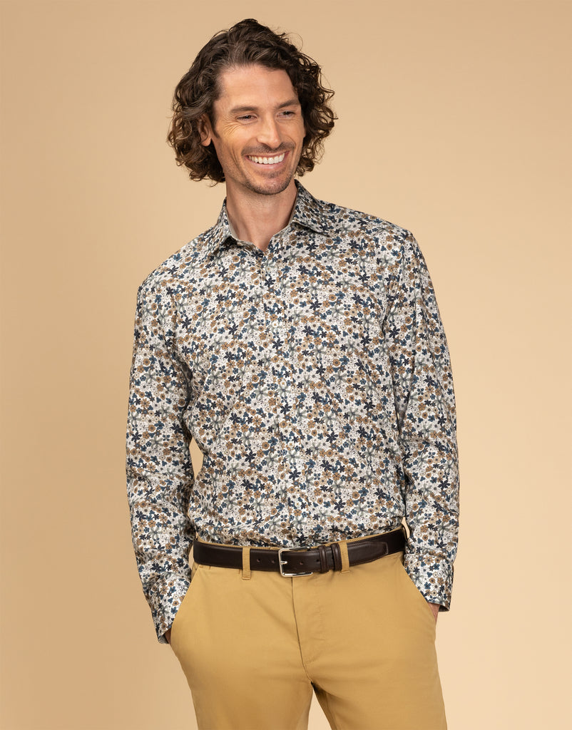 Barbican Teal Blue/Brown Floral Print