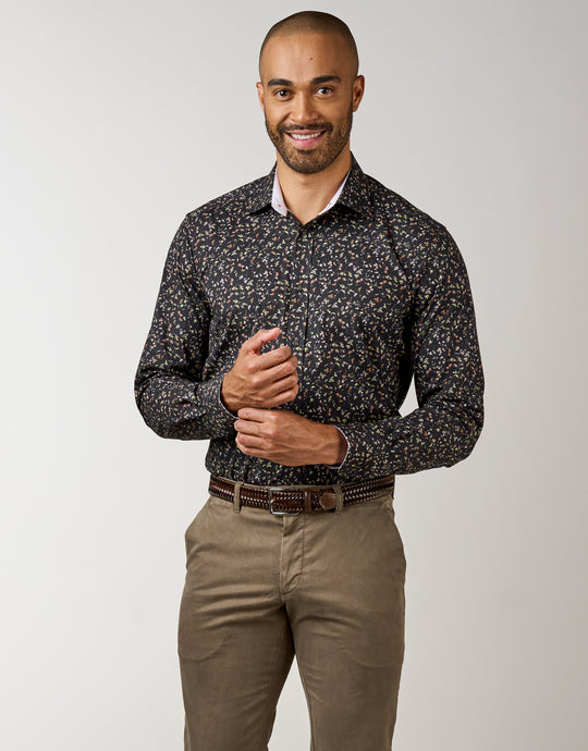 Barbican Black Micro-Floral Print Shirt