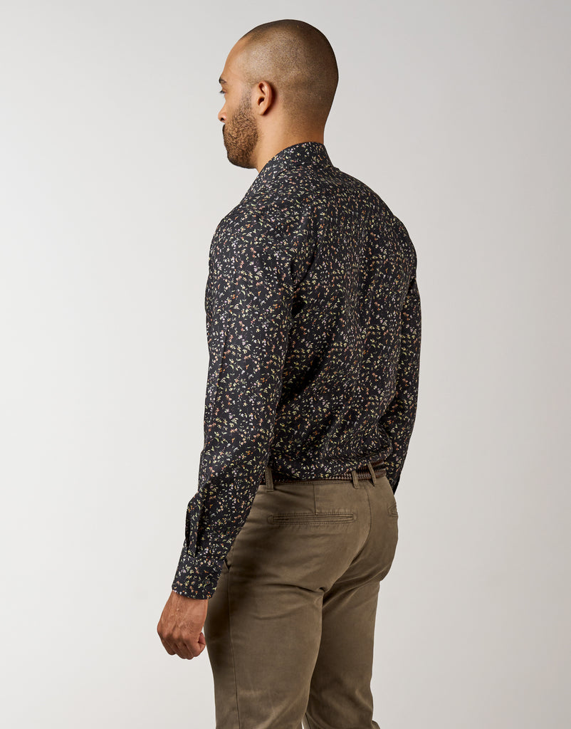 Barbican Black Micro-Floral Print Shirt