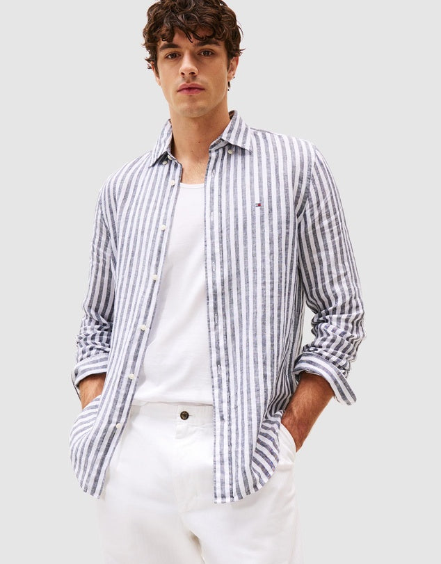 Linen stripe L shirt DEERT SKY/TRIPE
